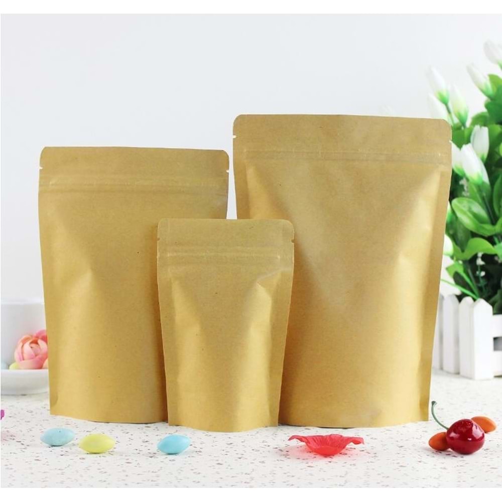 DOYPACK KİLİTLİ POŞET DIŞI KRAFT İÇİ ALÜMİNYUM 13 CM X 22,5 CM